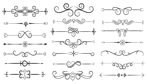 Seitenteiler und Designelemente Satz verschiedener einfacher schwarzer Teiler Design sortierter Teiler