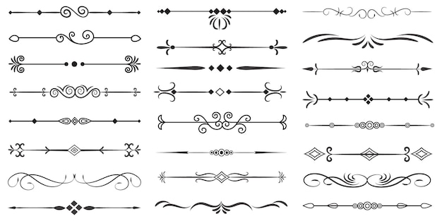 Seitenteiler und Designelemente Satz verschiedener einfacher schwarzer Teiler Design sortierter Teiler
