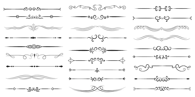 Vektor seitenteiler und designelemente satz verschiedener einfacher schwarzer teiler design sortierter teiler