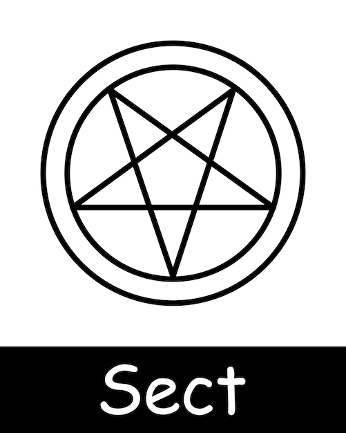 Sekten-satz-ikon pentagram siegel von baphomet opfert satan 666 mystik paranormaler glaube umgekehrtes kreuz anbetung überredung schwarze linien auf weißem hintergrund kultkonzept