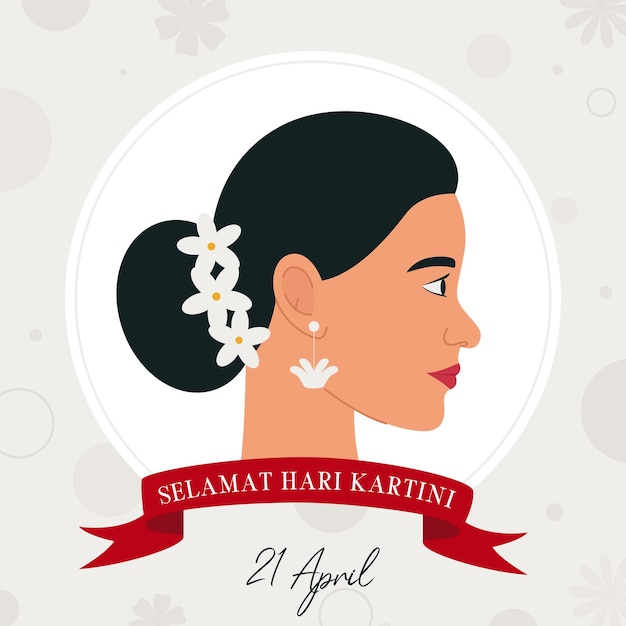 Selamat hari kartini bedeutet happy kartini day kartini ist heldin aus indonesien indonesischer feiertag am 21. april flat vector illustration