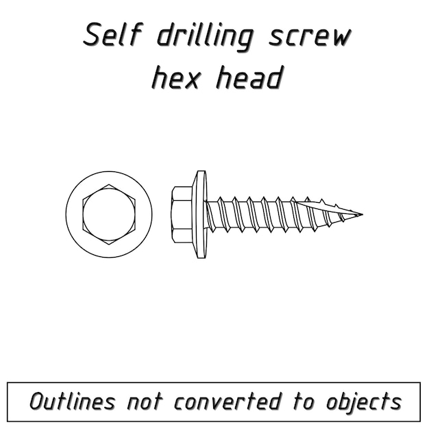 Vektor selbstbohrende schraube sechskantkopf umriss blaupause