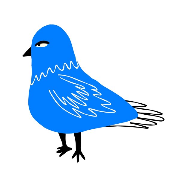 Vektor seltsame lustige blaue taube moderne handgezeichnete cartoon-illustration eines vogels im doodle-stil