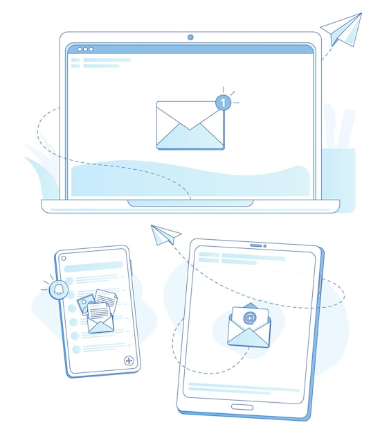 Vektor senden und empfangen von e-mails von mehreren geräten