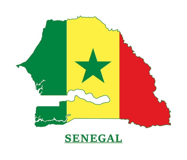 Senegal-nationalflaggen-kartendesign, illustration der senegal-landesflagge innerhalb der karte