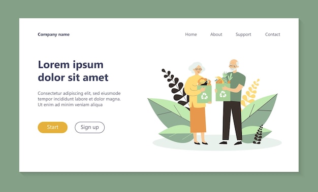 Senior paar einkaufen mit wiederverwendbaren taschen landingpage