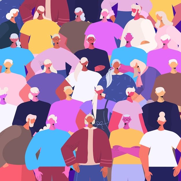Seniorengruppe reife Freunde, die zusammen Alterskonzept-Porträt-Vektorillustration stehen