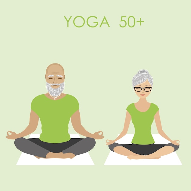 Seniorenpaar entspannt sich in Yoga-Pose, Aktienvektorillustration