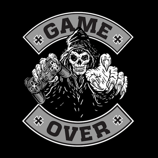 Sensenmann Holding Controller Game Over Emblem Design
