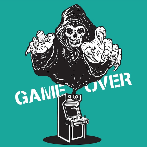 Sensenmann Retro-Spiel Arcade Game Over Illustration