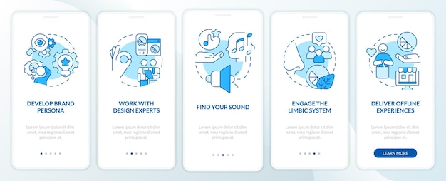 Sensorische Branding-Strategien blauer Onboarding-Bildschirm für mobile Apps