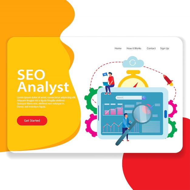 Vektor seo analyst web landing page illustration