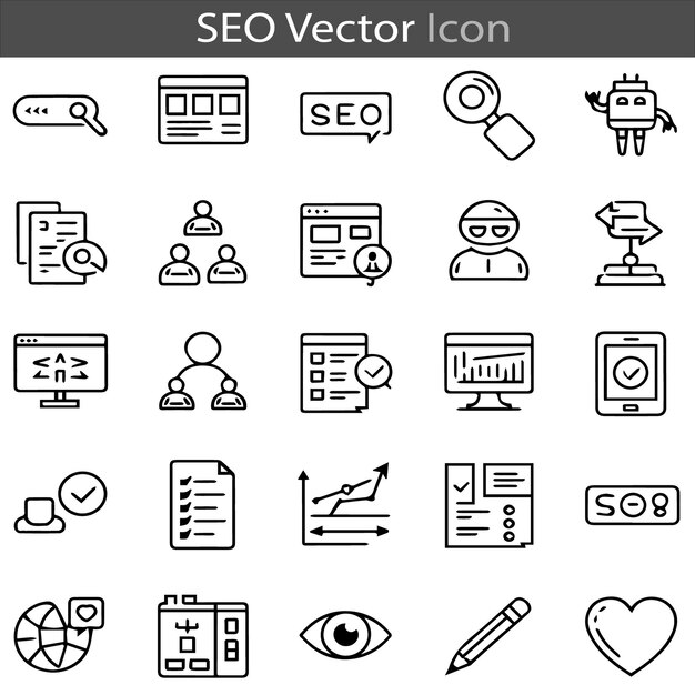 SEO flache Umrisse Ikonen Sammlung Satz Vektor-Illustration