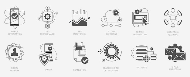 Seo-internet-marketing-symbole-vektor-illustration