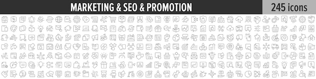 Vektor seo-marketing und promotion lineare ikonensammlung