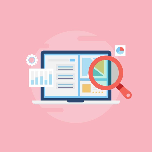 Vektor seo-optimierung website seo-bericht seo-datenanalyse vektorillustration mit ikonen