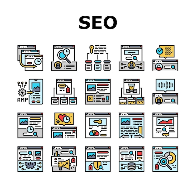 SEO verbessern Top-Website-Symbole setzen Vektor