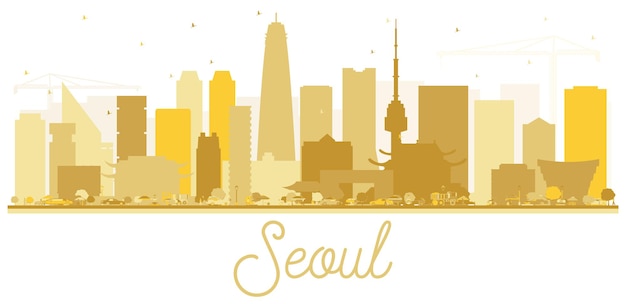 Seoul korea skyline silhouette mit goldenen gebäuden, isolated on white. vektor-illustration. geschäftsreise- und tourismuskonzept mit moderner architektur. seoul-stadtbild mit sehenswürdigkeiten.