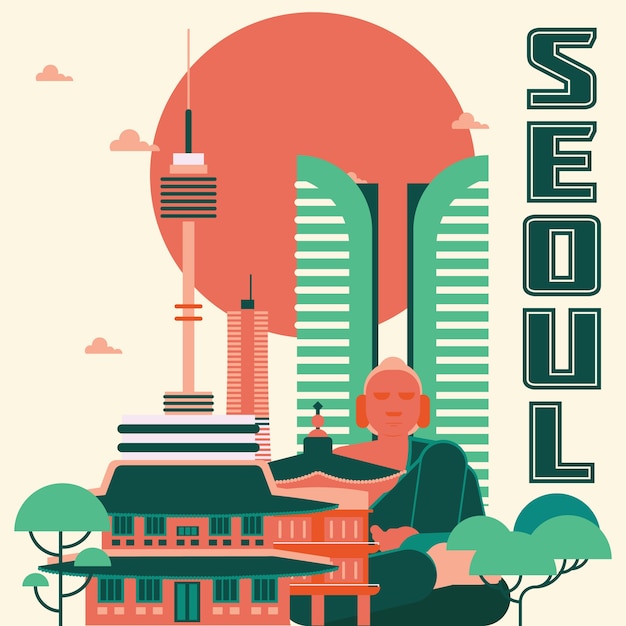 Vektor seoul sehenswürdigkeiten illustration