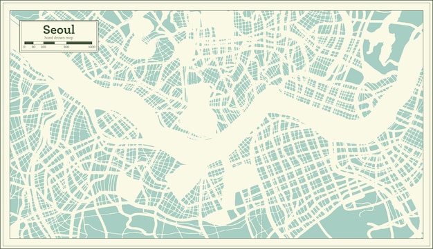 Seoul Südkorea Stadtplan im Retro-Stil Übersichtskarte