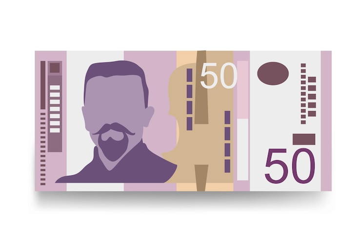Vektor serbischer dinar-vektor-illustration serbien kosovo geldsatz bündel banknoten papiergeld 50 rsd