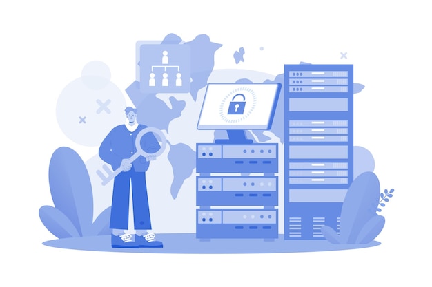 Server-Datensicherheit Illustrationskonzept auf weißem Hintergrund