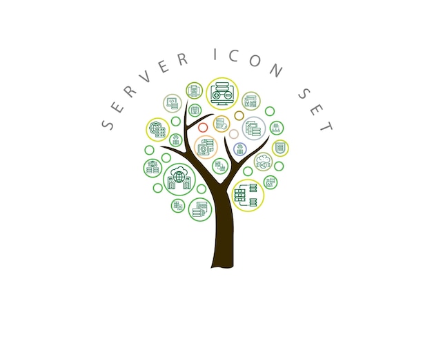 Server-Icon-Set auf weißem Hintergrund Premium-Vektor