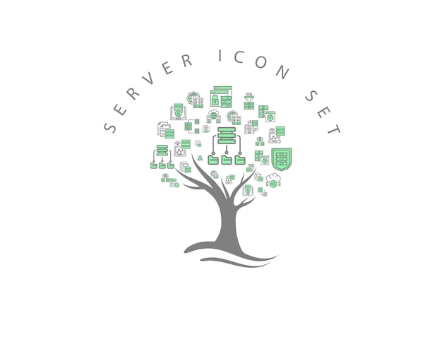 Server-Icon-Set auf weißem Hintergrund Premium-Vektor