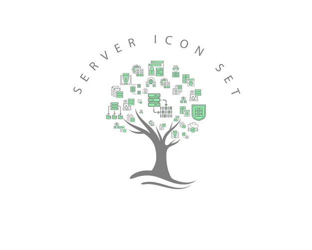 Server-Icon-Set auf weißem Hintergrund Premium-Vektor