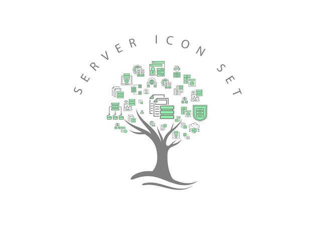 Server-Icon-Set auf weißem Hintergrund Premium-Vektor