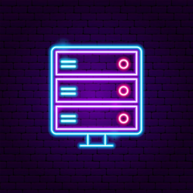 Server-neon-label. vektor-illustration der elektronik-förderung.