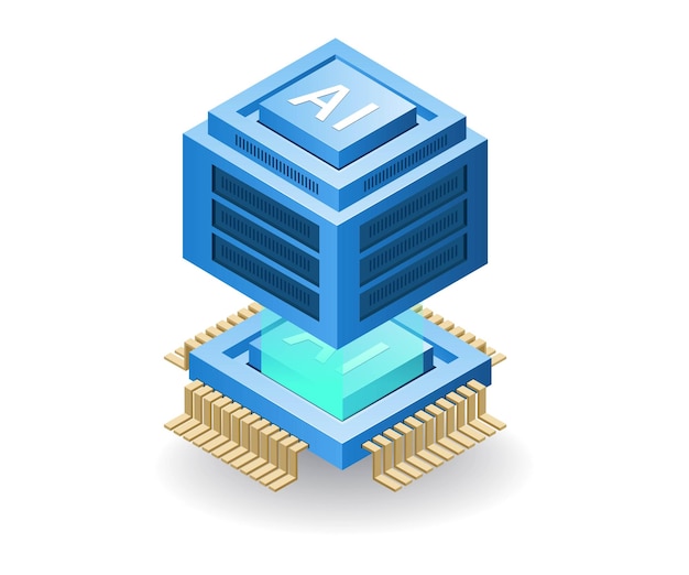 Serverdatenverwaltung mit künstlicher Intelligenz flache isometrische 3D-Illustration
