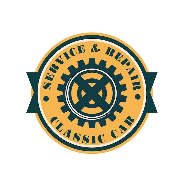 Service und reparatur von classic-auto-logo-design retro auto-service rundes abzeichen vintage-etikett vektor illustration isoliert auf weißem hintergrund