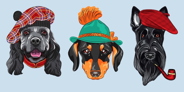 Set 2 cartoon hipster hunde