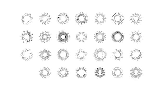 Set Abstrakte Sammlung Runde Kreise Starburst Sunburst Sunset Black Line Doodle Design-Elemente