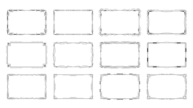 Vektor set abstrakte schwarze sammlung einfache linie rechteckigen rahmen doodle umriss element vektor-design