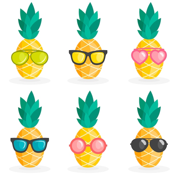 Vektor set ananas mit sonnenbrille