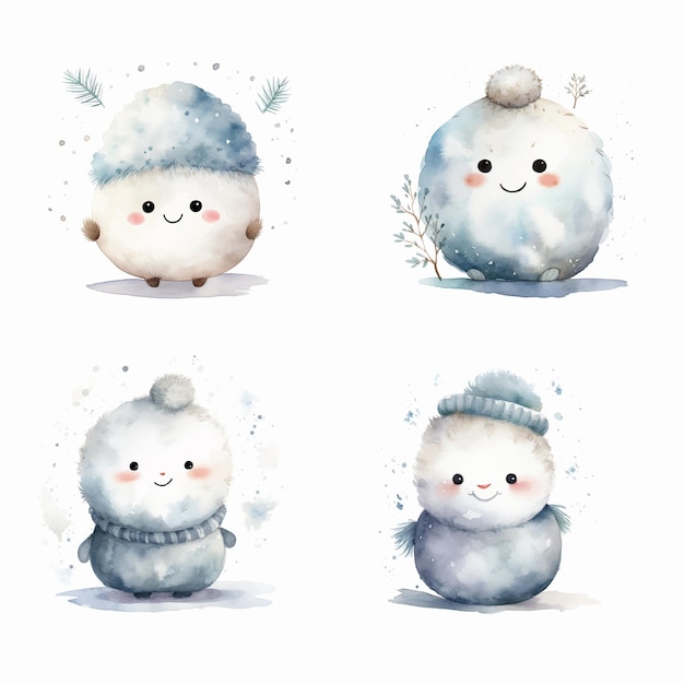 Set aquarell winter schneit schneeball süße weihnachten