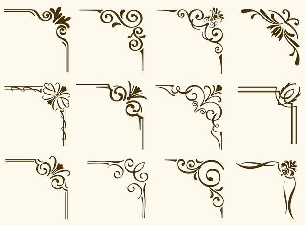 Set aus alten dekorativen Rahmen oder alten rechteckigen Ornamenten oder Kalligraphenrahmen im Retrostil
