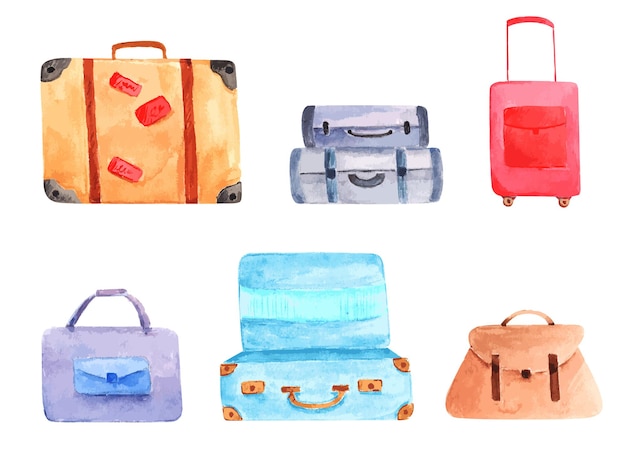 Set aus aquarellkoffer und tasche