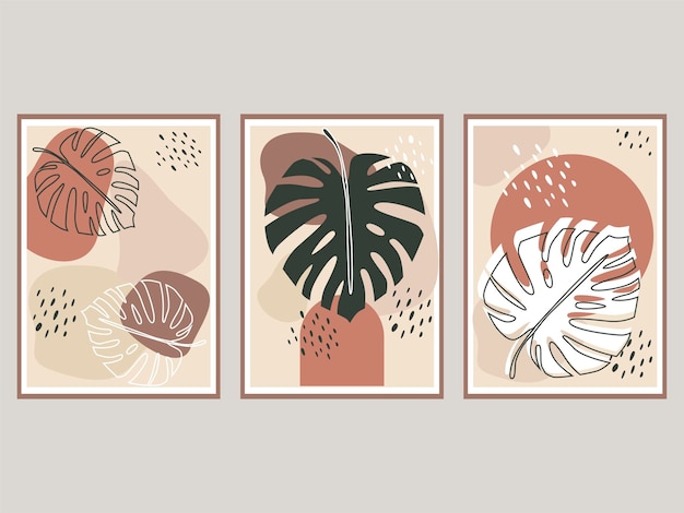 Set aus botanischem wandkunst-zusammenfassungsvektor boho-kunstdruck-set galerie-dekor-plakat pastellfarben für böhmisches interieur vektor für schönheitskonzept t-shirt-druck-postkartenplakat