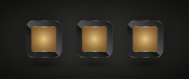Set aus drei Luxus- und Premium-Knöpfen Banner Vektor Illustration Design goldener abstrakter Hintergrund