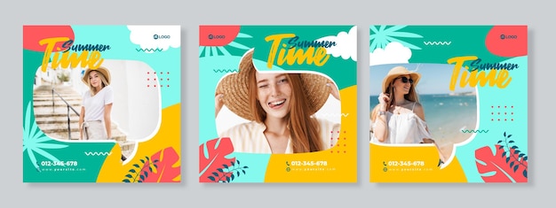 Set aus drei organischen Bannern der Social Media Pack-Vorlage für die Sommerförderung