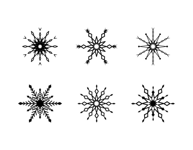 Set aus einfacher Schneeflocke aus schwarzen Linien festliche Dekoration für Neujahr und Weihnachten