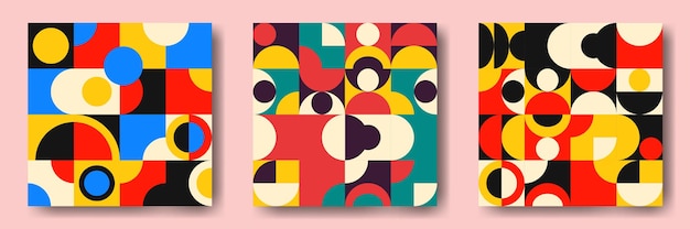 Set aus geometrischen abstrakten Mustern aus der Mitte des Jahrhunderts mit einfachen Formen