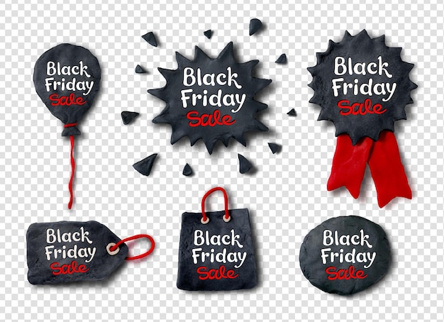 Set aus handgefertigten black friday-bannern aus ton mit schriftzug