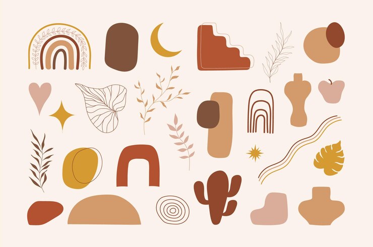 Vektor set aus handgezeichneter organischer abstrakter form für trendige babypartydekoration und wandkunstdekor. handgezeichnetes boho-element im skandinavischen zeitgenössischen stil. kinderzimmer-klecksmuster