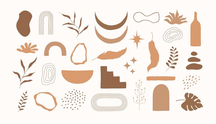 Vektor set aus handgezeichneter organischer abstrakter form für trendige babypartydekoration und wandkunstdekor. handgezeichnetes boho-element im skandinavischen zeitgenössischen stil. kinderzimmer-klecksmuster