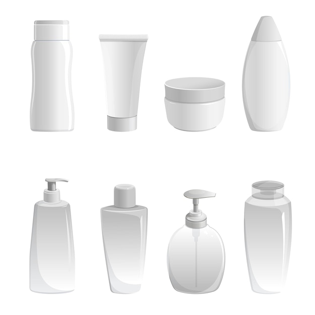 Vektor set aus leeren flaschen und gläsern für kosmetikprodukte saubere vorlagen für die mockup-vektorillustration