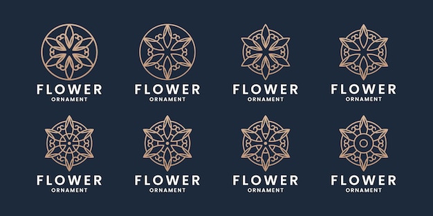 Set aus luxuriösem monogramm-blumen-ornament-logo-design mit goldener farbe